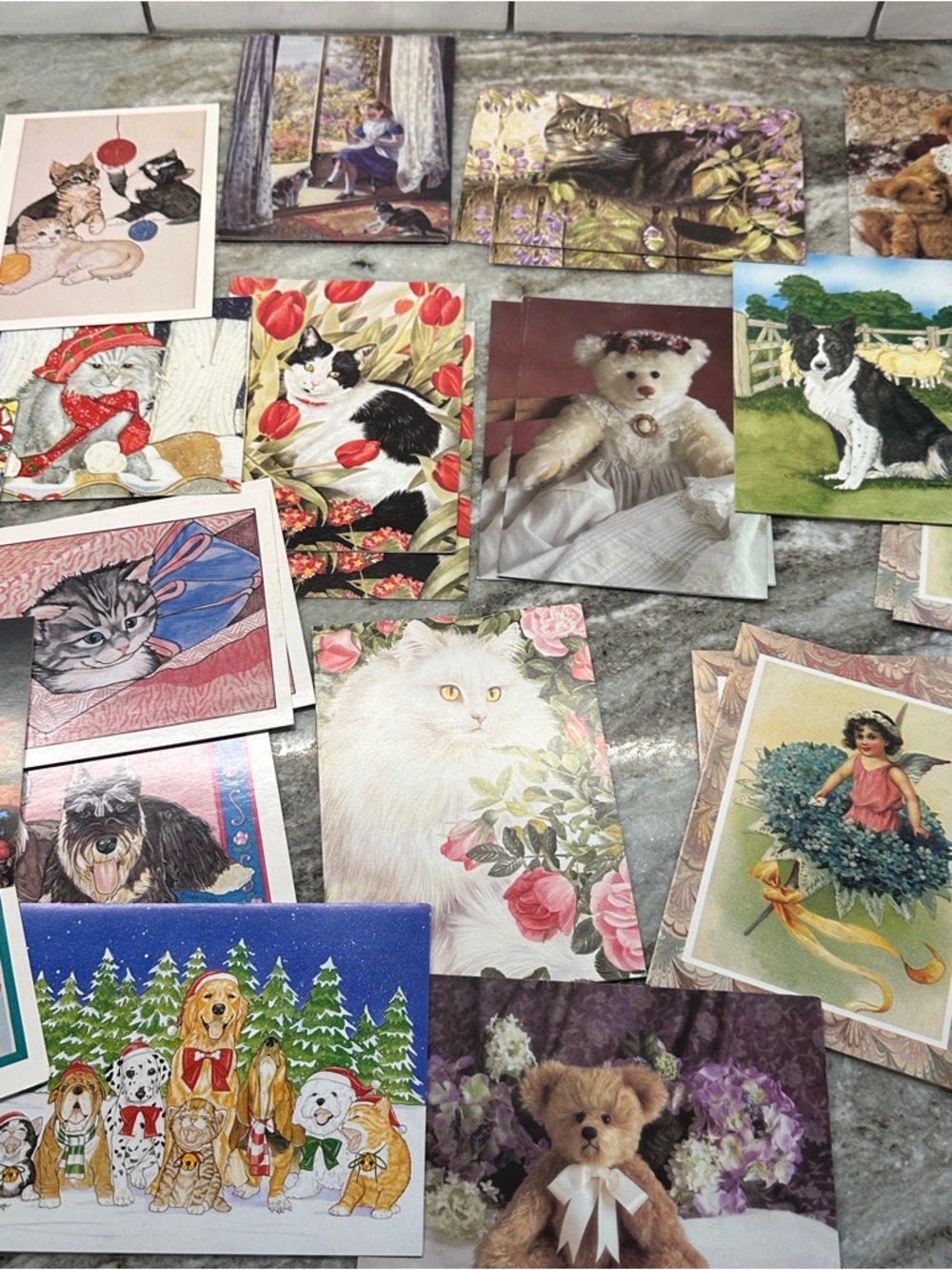 Vintage Animal & Floral Illustration note card Lot - Cats, Dogs & Bears